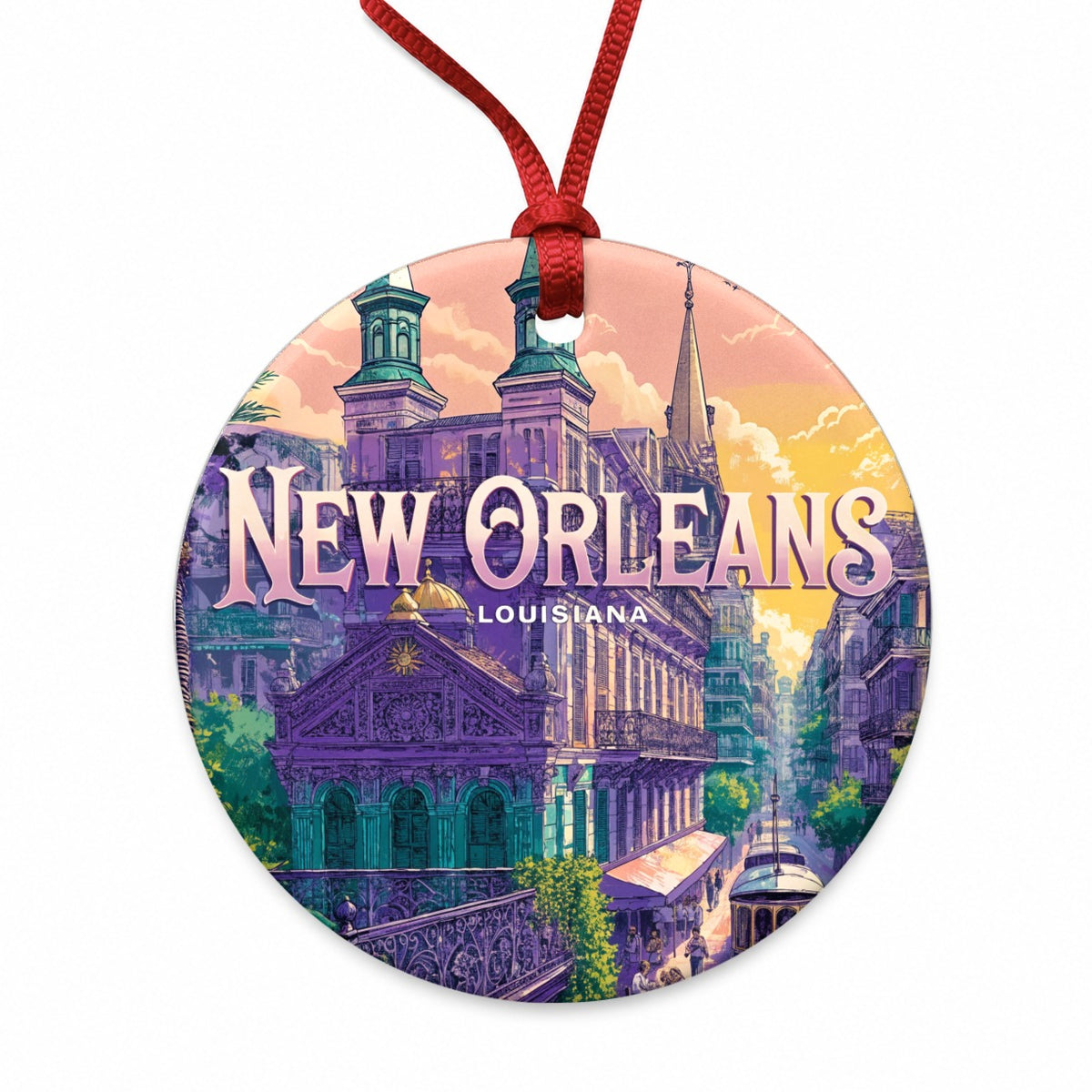 New Orleans Louisiana Travel City Round Ceramic Holiday Christmas Tree Ornament