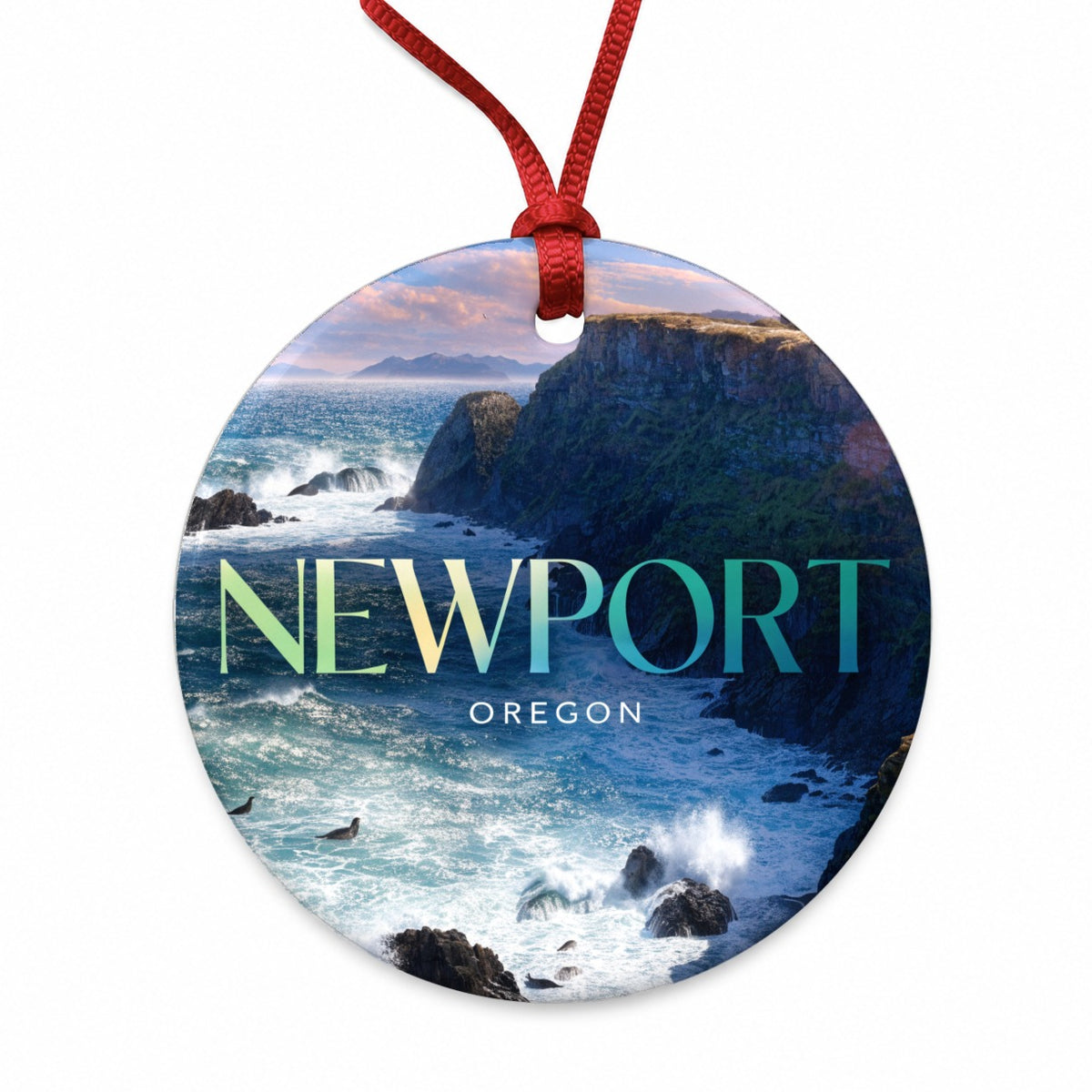 Newport Oregon Travel Round Ceramic Holiday Christmas Tree Ornament