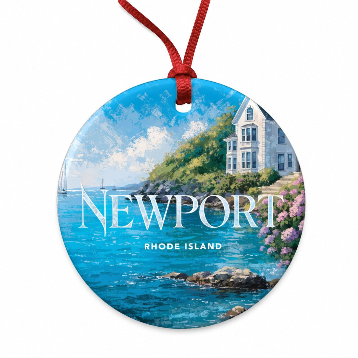 Newport Rhode Island Travel Round Ceramic Holiday Christmas Tree Ornament