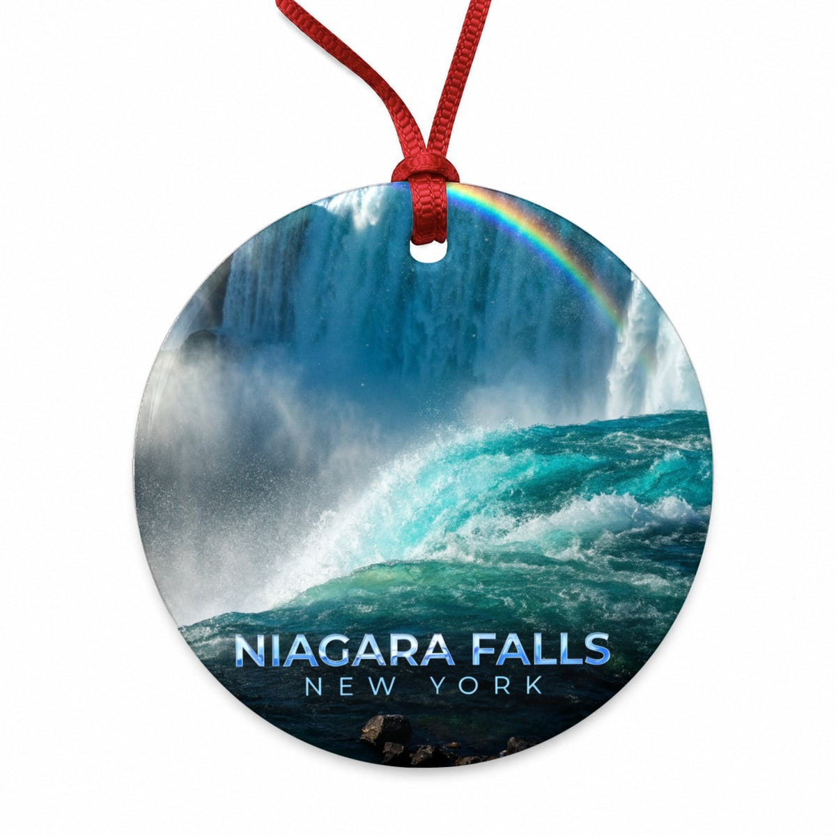 Niagara Falls New York Travel Round Ceramic Holiday Christmas Tree Ornament