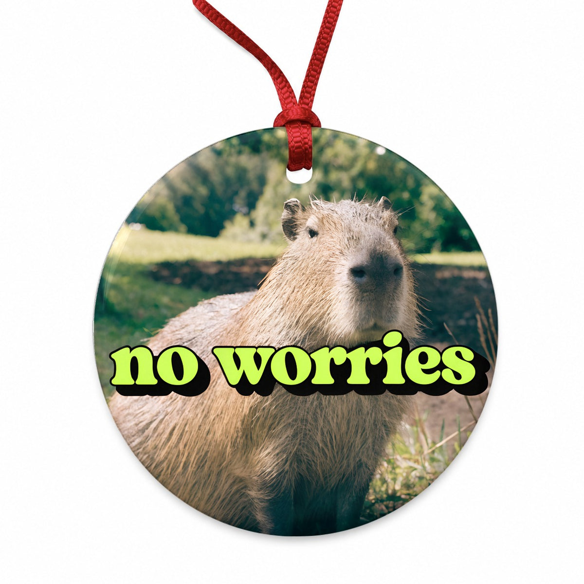 No Worries Capybara Funny Round Ceramic Holiday Christmas Tree Ornament