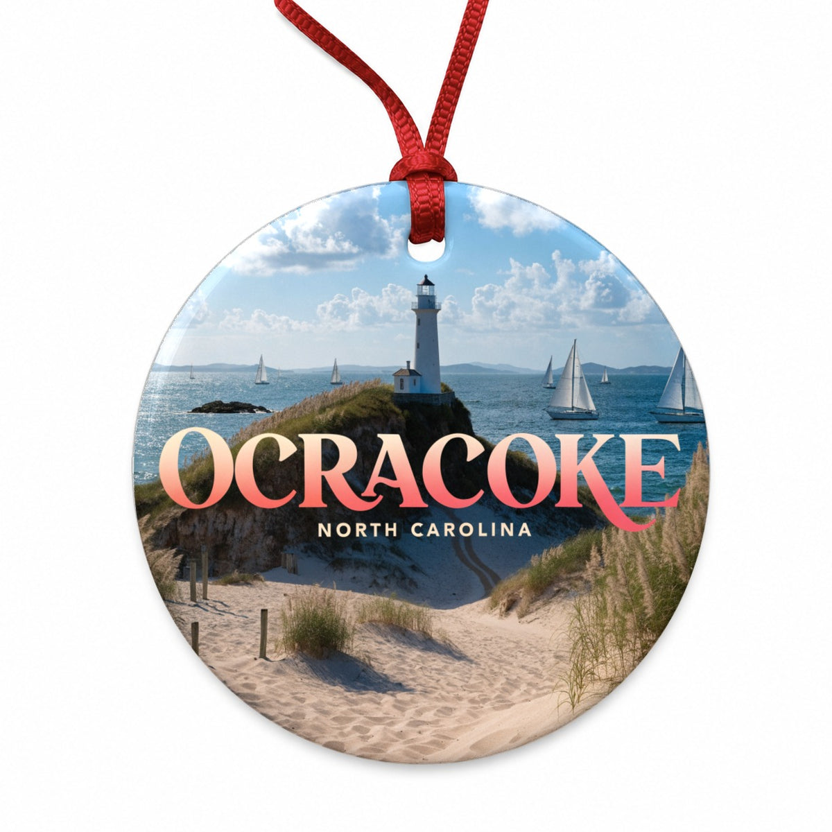 Ocracoke North Carolina Travel Round Ceramic Holiday Christmas Tree Ornament