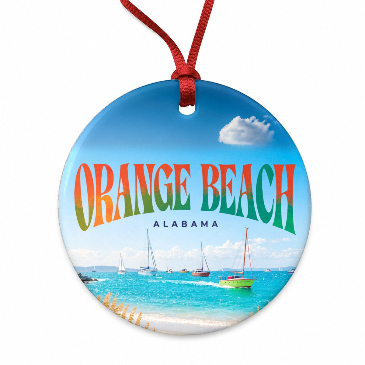 Orange Beach Alabama Travel Round Ceramic Holiday Christmas Tree Ornament