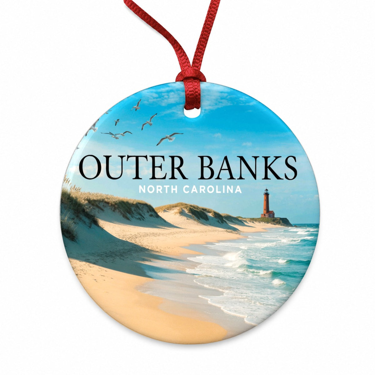 Outer Banks North Carolina Travel Beach Round Ceramic Holiday Christmas Tree Ornament