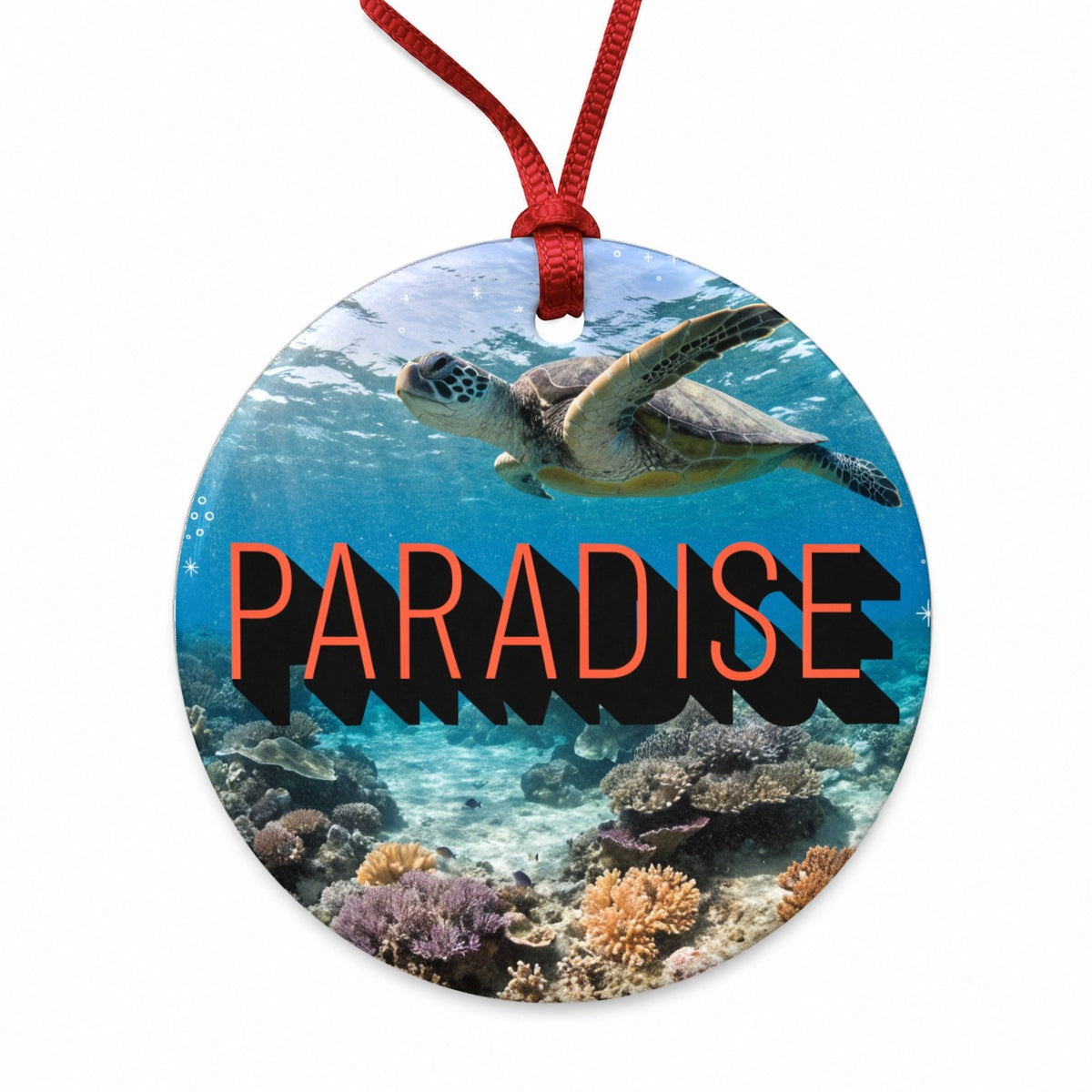 Paradise Ocean Swimming Turtle Round Ceramic Holiday Christmas Tree Ornament