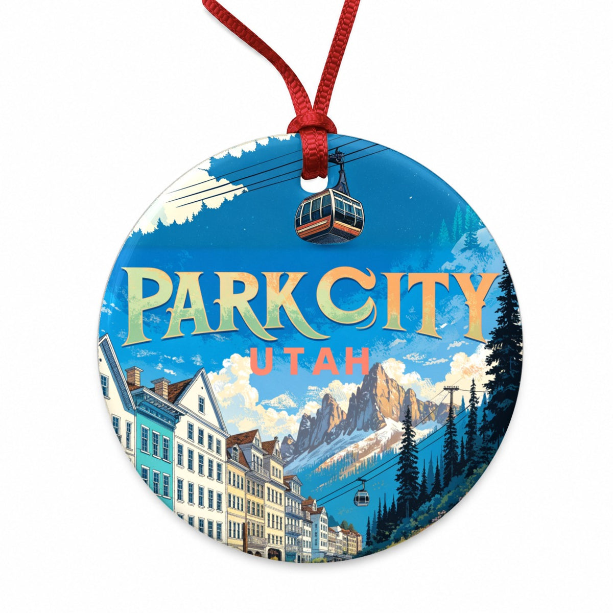 Park City Utah Travel Round Ceramic Holiday Christmas Tree Ornament