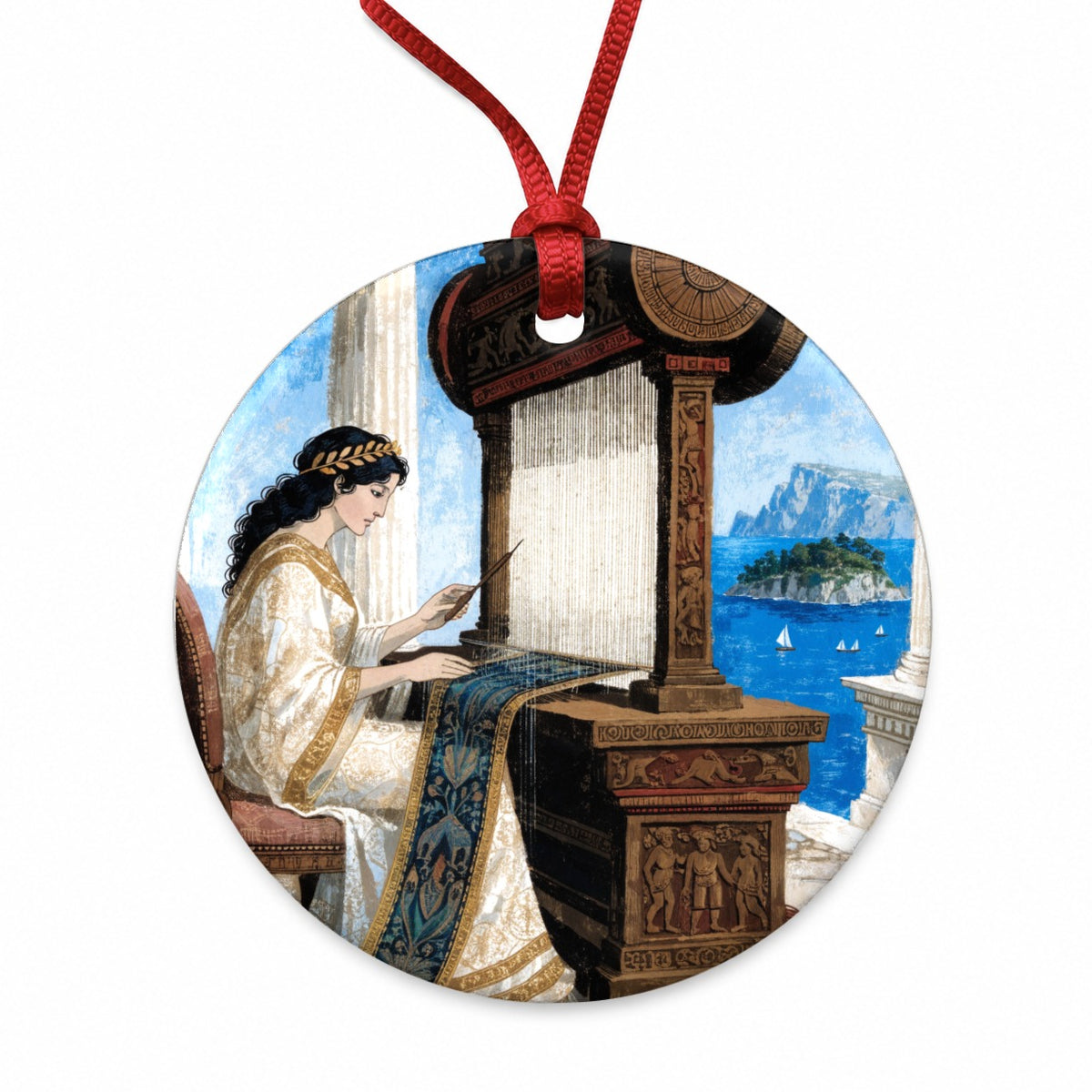 Penelope Greek Mythology Round Ceramic Holiday Christmas Tree Ornament