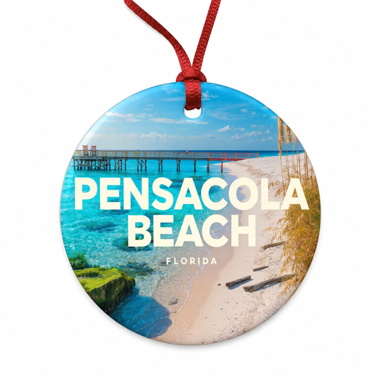 Pensacola Beach Florida Travel Round Ceramic Holiday Christmas Tree Ornament