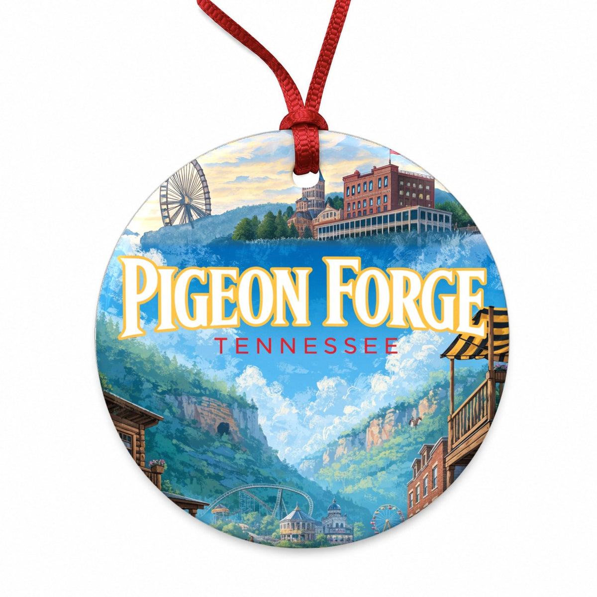 Pigeon Forge Tennessee Travel Round Ceramic Holiday Christmas Tree Ornament