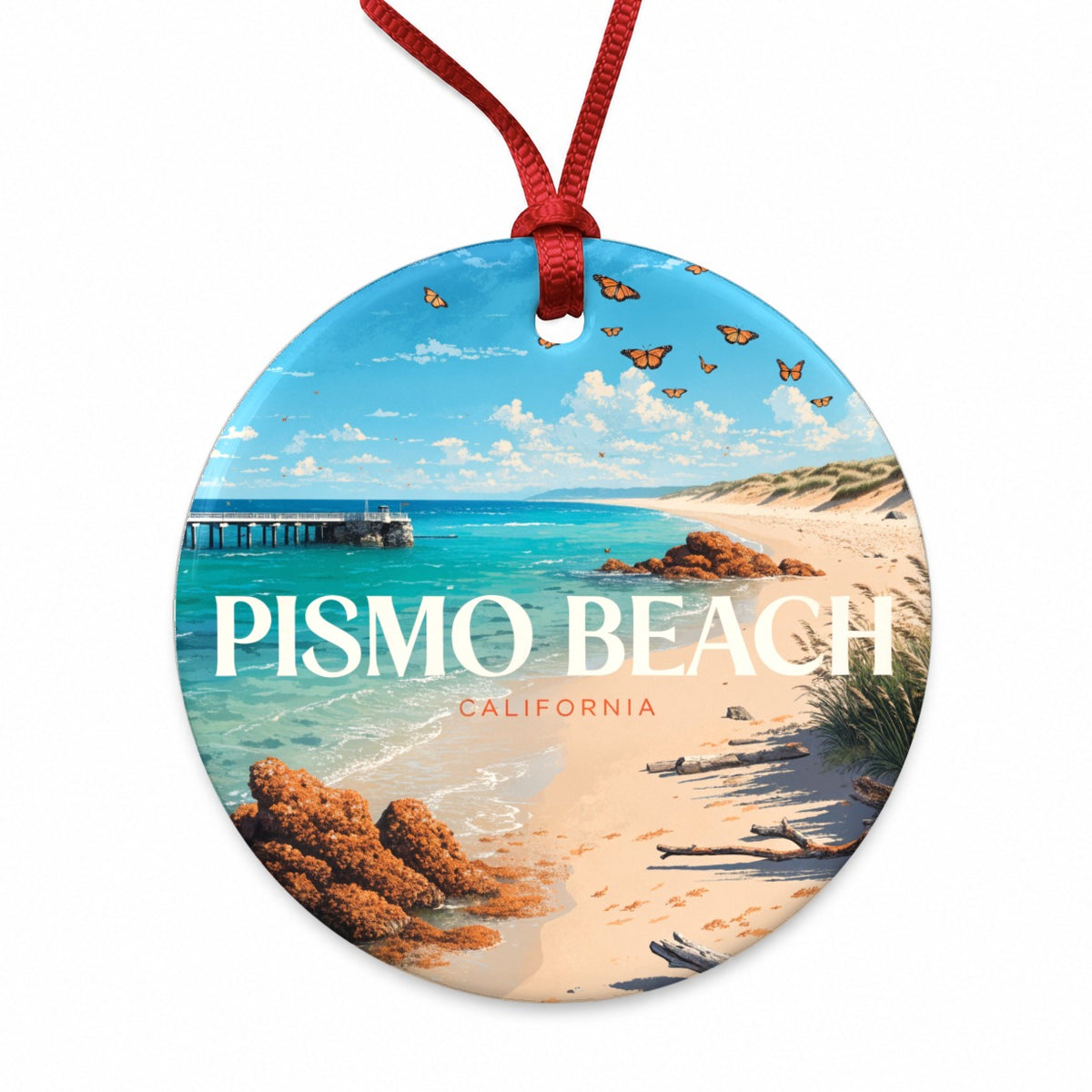 Pismo Beach California Travel Round Ceramic Holiday Christmas Tree Ornament