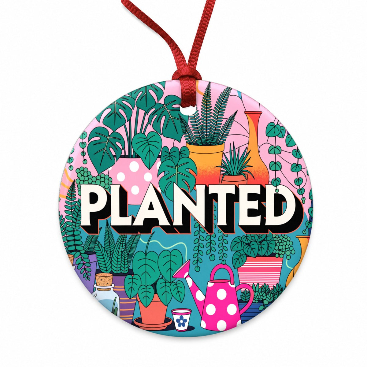 Planted Gardener Gardening Plants Round Ceramic Holiday Christmas Tree Ornament
