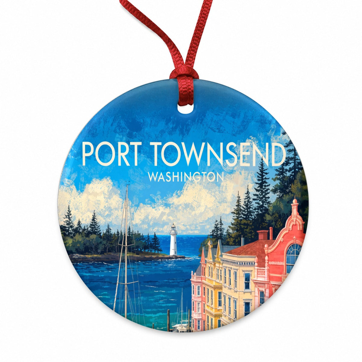 Port Townsend Washington Travel Round Ceramic Holiday Christmas Tree Ornament