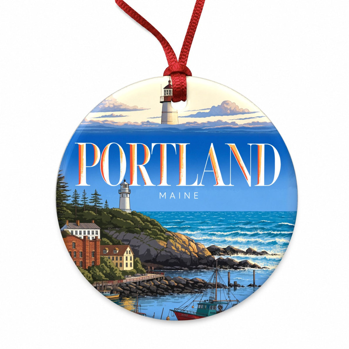 Portland Maine Travel Round Ceramic Holiday Christmas Tree Ornament