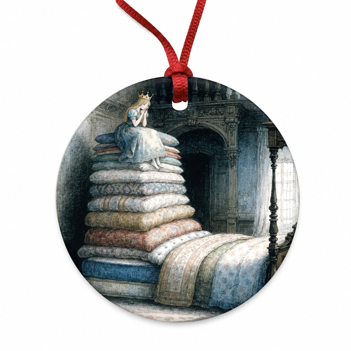 Princess Pea Fairy Tale Round Ceramic Holiday Christmas Tree Ornament