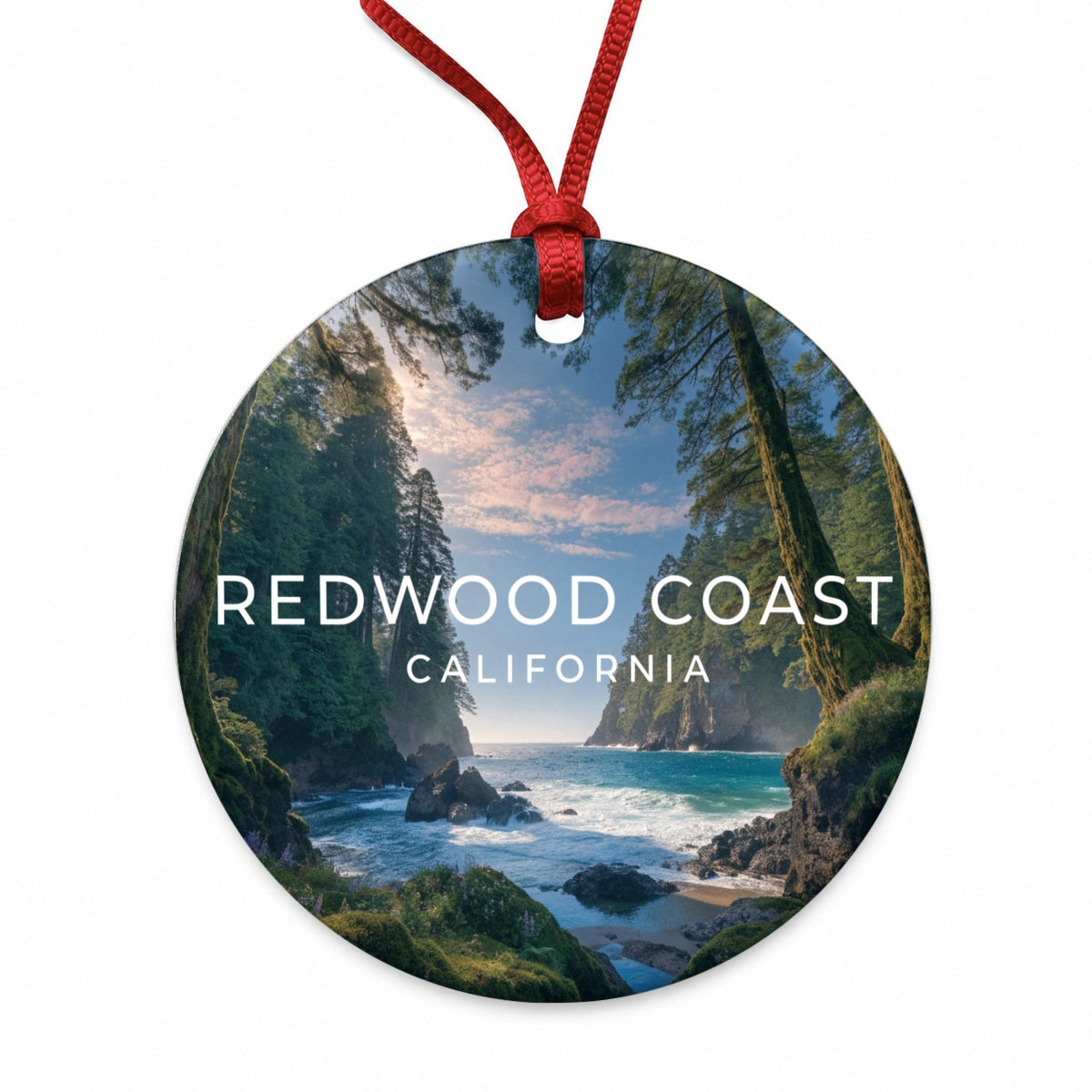 Redwood Coast California Travel Round Ceramic Holiday Christmas Tree Ornament