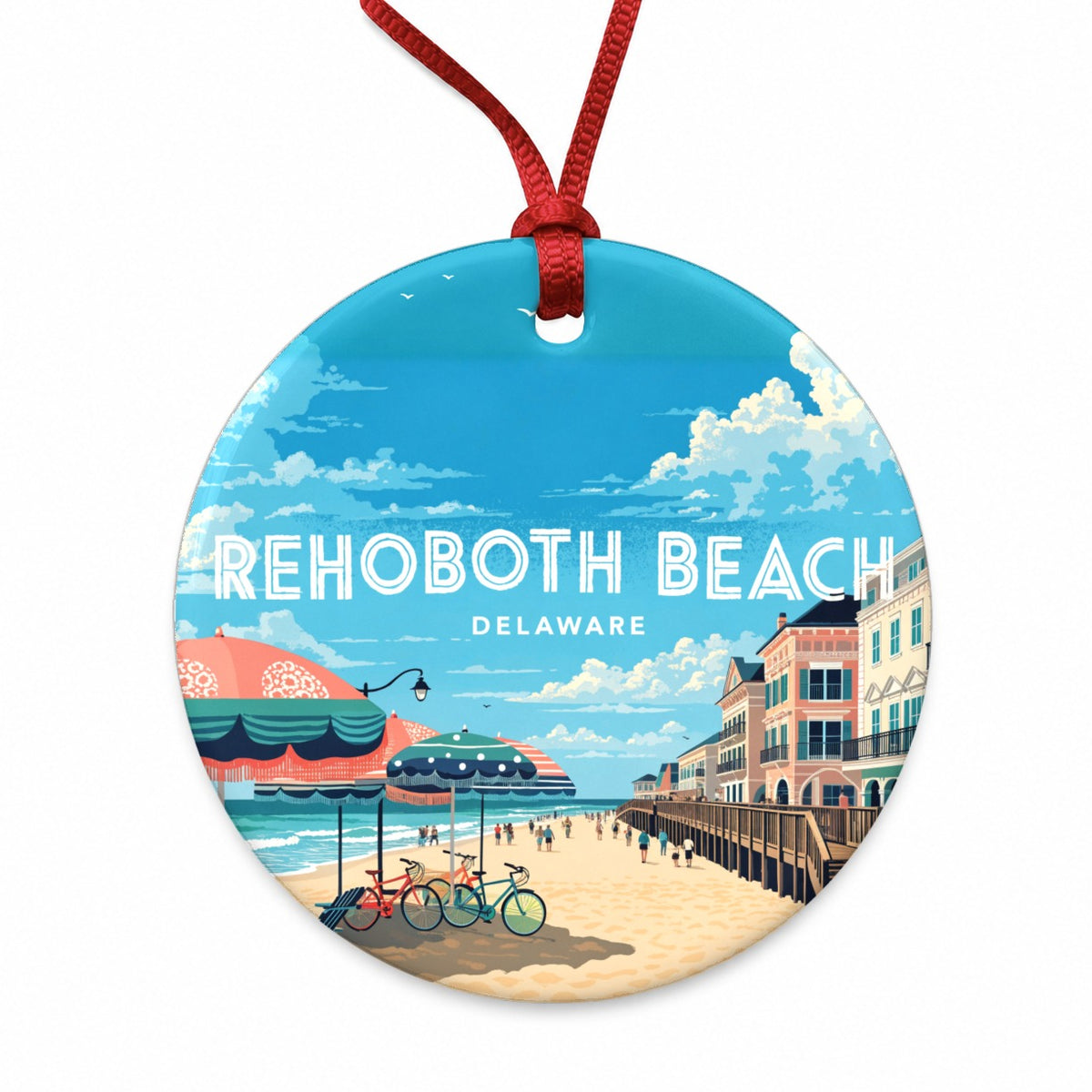Rehoboth Beach Delaware Travel Round Ceramic Holiday Christmas Tree Ornament