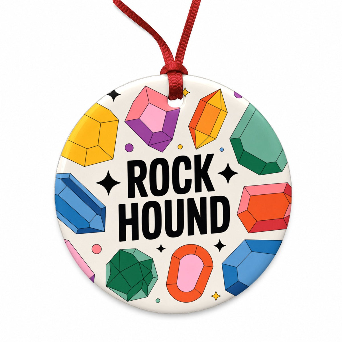 Rock Hound Crystals Polished Stones Round Ceramic Holiday Christmas Tree Ornament