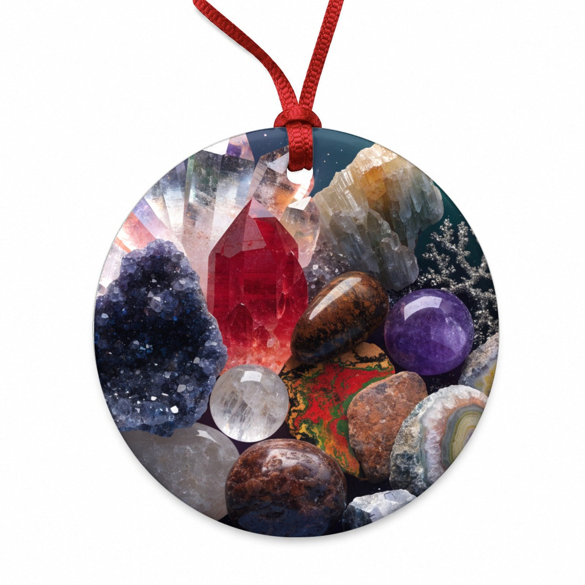 Rockhounding Crystals Geology Round Ceramic Holiday Christmas Tree Ornament