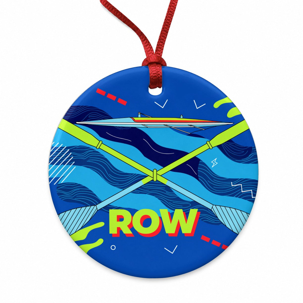 Rowing Oars Racing Shell Round Ceramic Holiday Christmas Tree Ornament