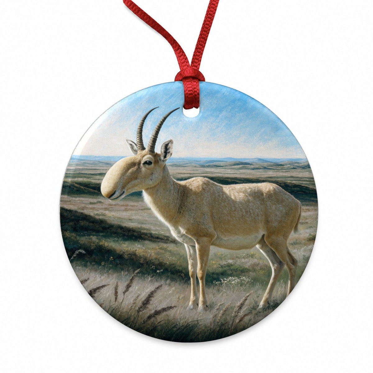 Saiga Antelope Steppe Round Ceramic Holiday Christmas Tree Ornament