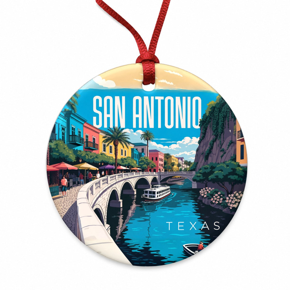 San Antonio Texas Travel Round Ceramic Holiday Christmas Tree Ornament