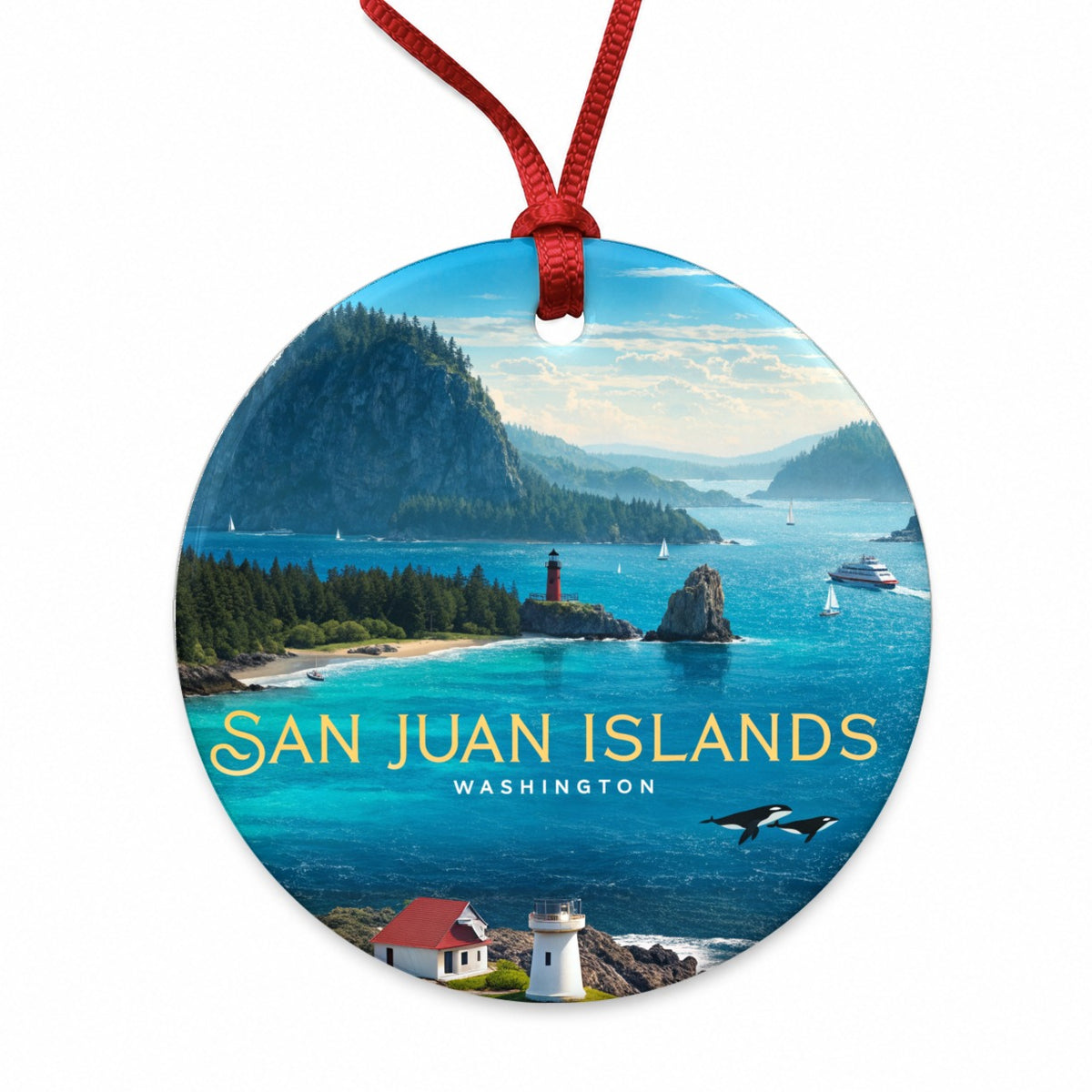 San Juan Islands Washington Travel Round Ceramic Holiday Christmas Tree Ornament