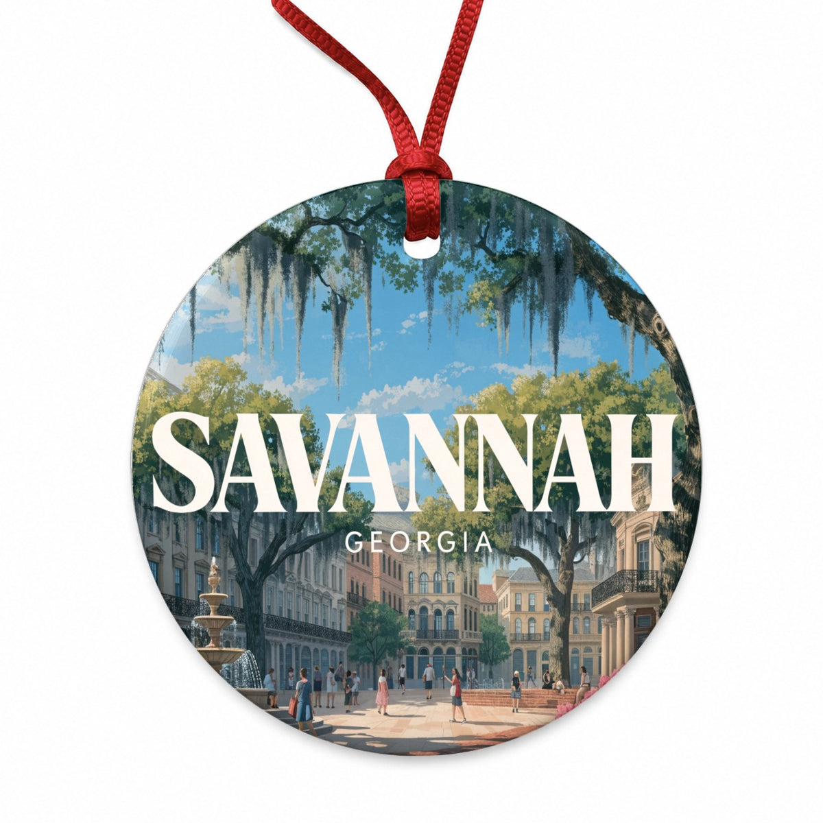 Savannah Georgia Travel Round Ceramic Holiday Christmas Tree Ornament