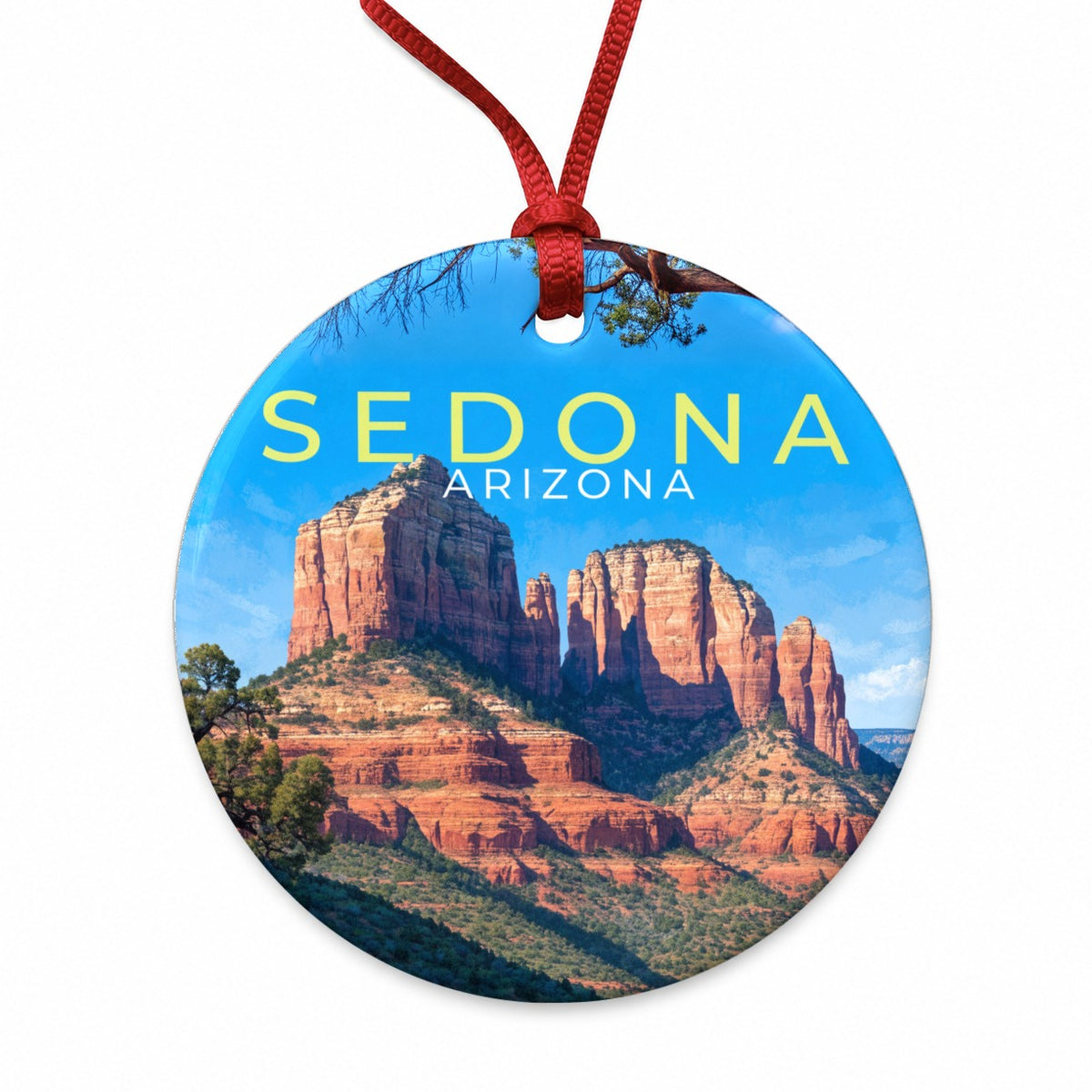 Sedona Arizona Travel Round Ceramic Holiday Christmas Tree Ornament