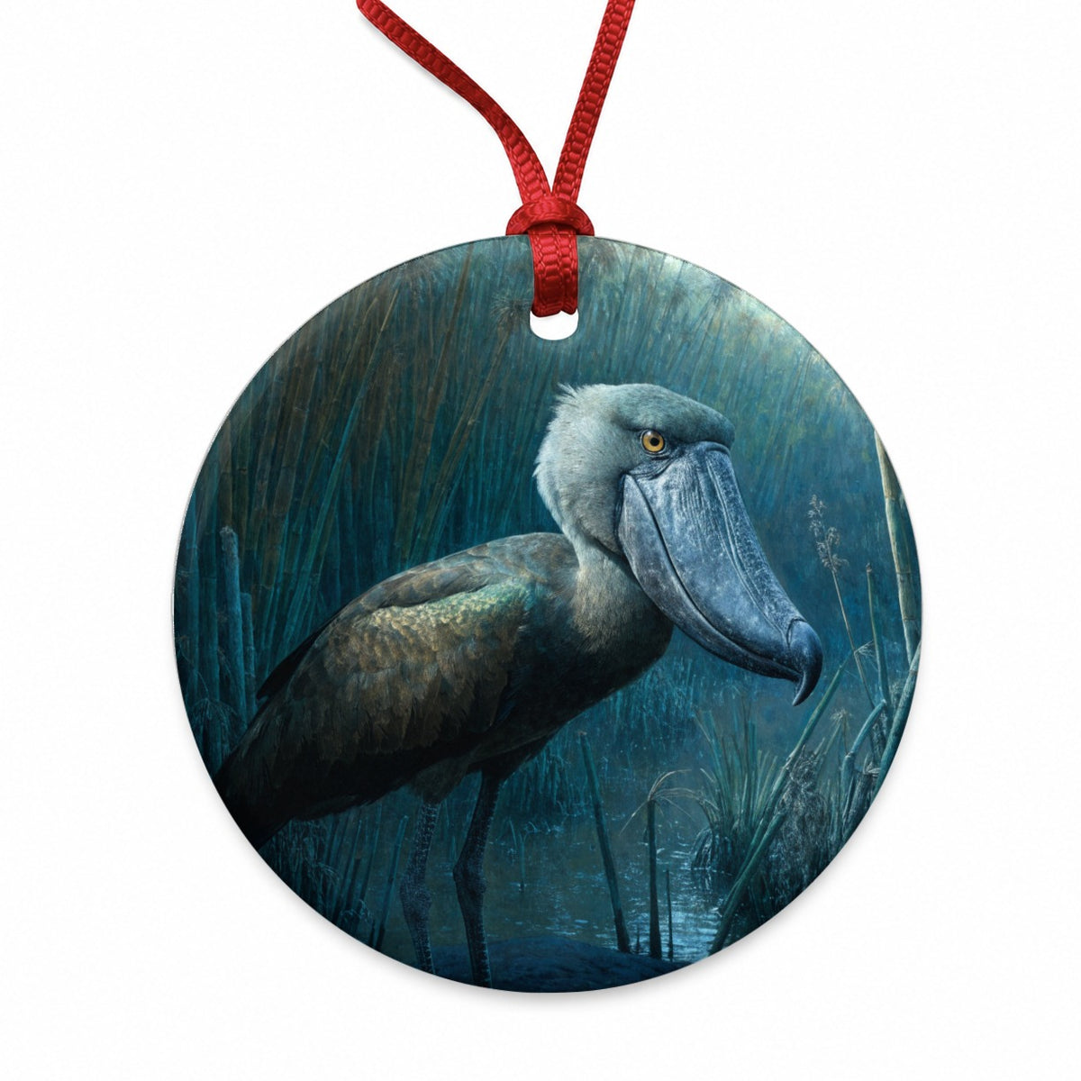 Shoebill Whale Headed Stork Wetlands Round Ceramic Holiday Christmas Tree Ornament