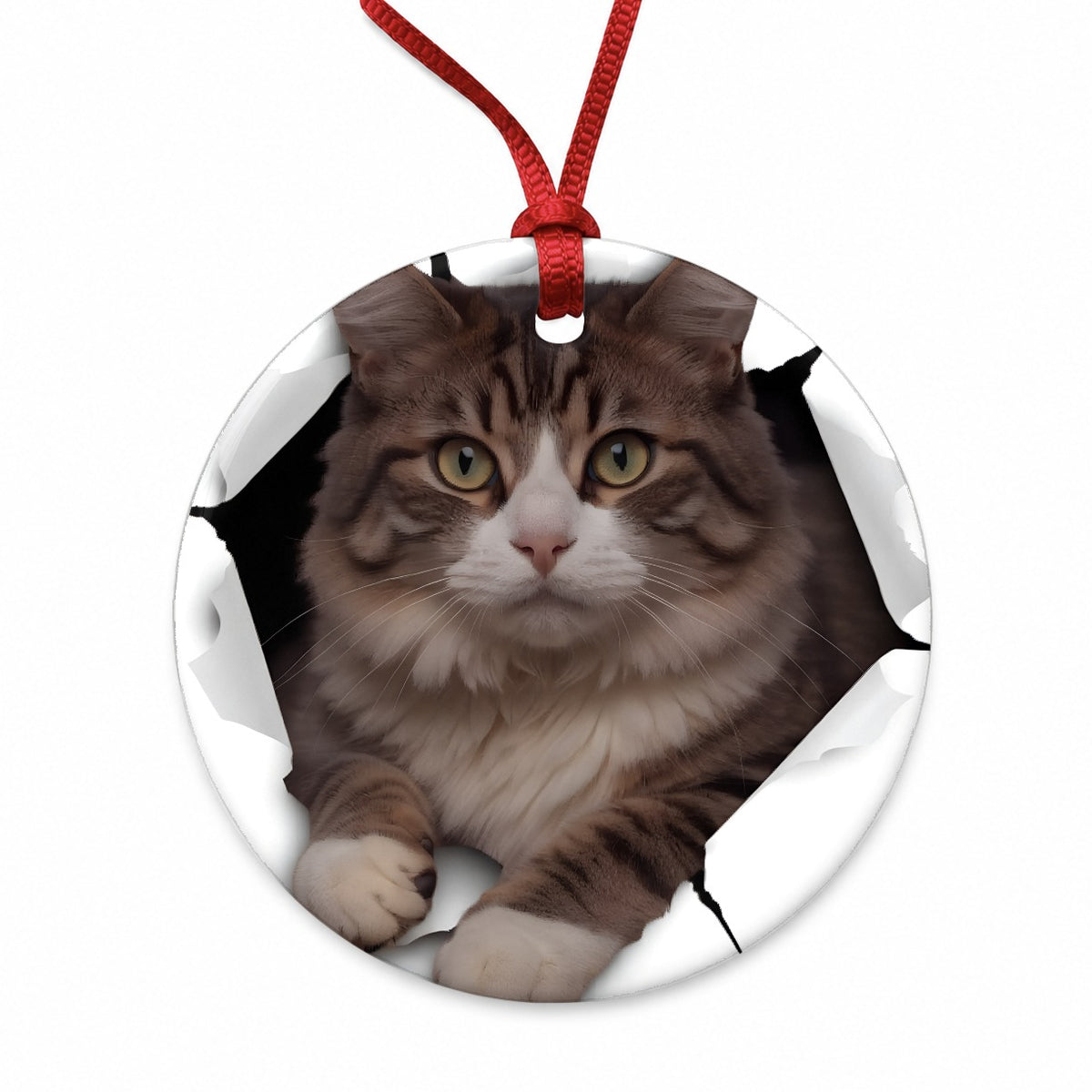 Siberian Cat Breakout Round Ceramic Holiday Christmas Tree Ornament