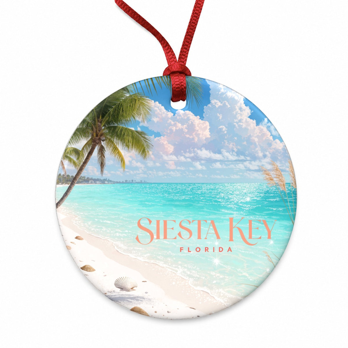 Siesta Key Florida Travel Round Ceramic Holiday Christmas Tree Ornament