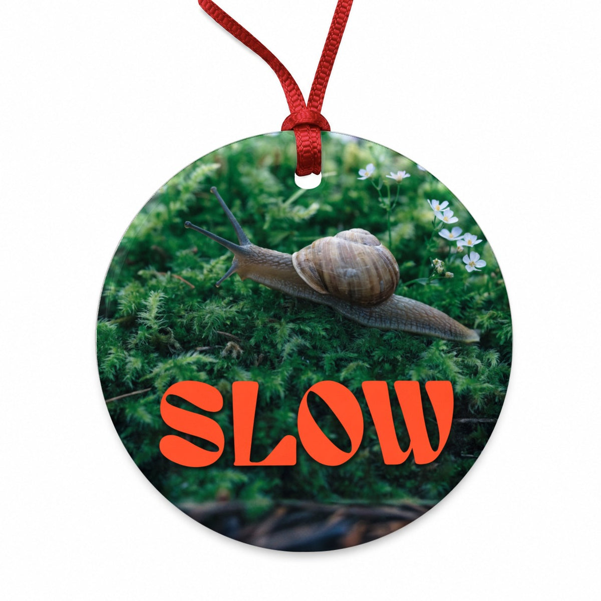 Slow Snail Funny Round Ceramic Holiday Christmas Tree Ornament