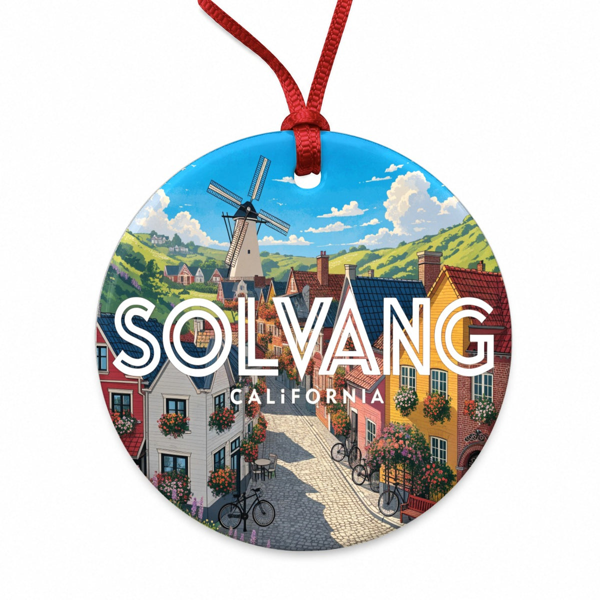 Solvang California Travel Round Ceramic Holiday Christmas Tree Ornament