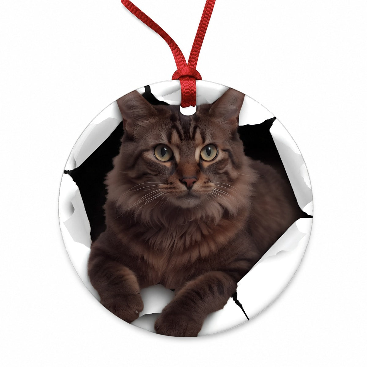 Somali Cat Breakout Round Ceramic Holiday Christmas Tree Ornament