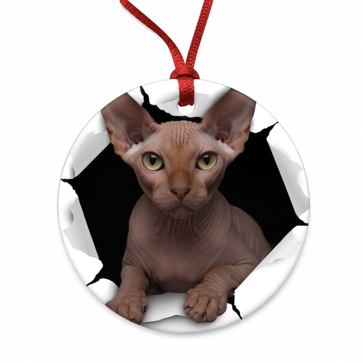 Sphynx Cat Breakout Round Ceramic Holiday Christmas Tree Ornament
