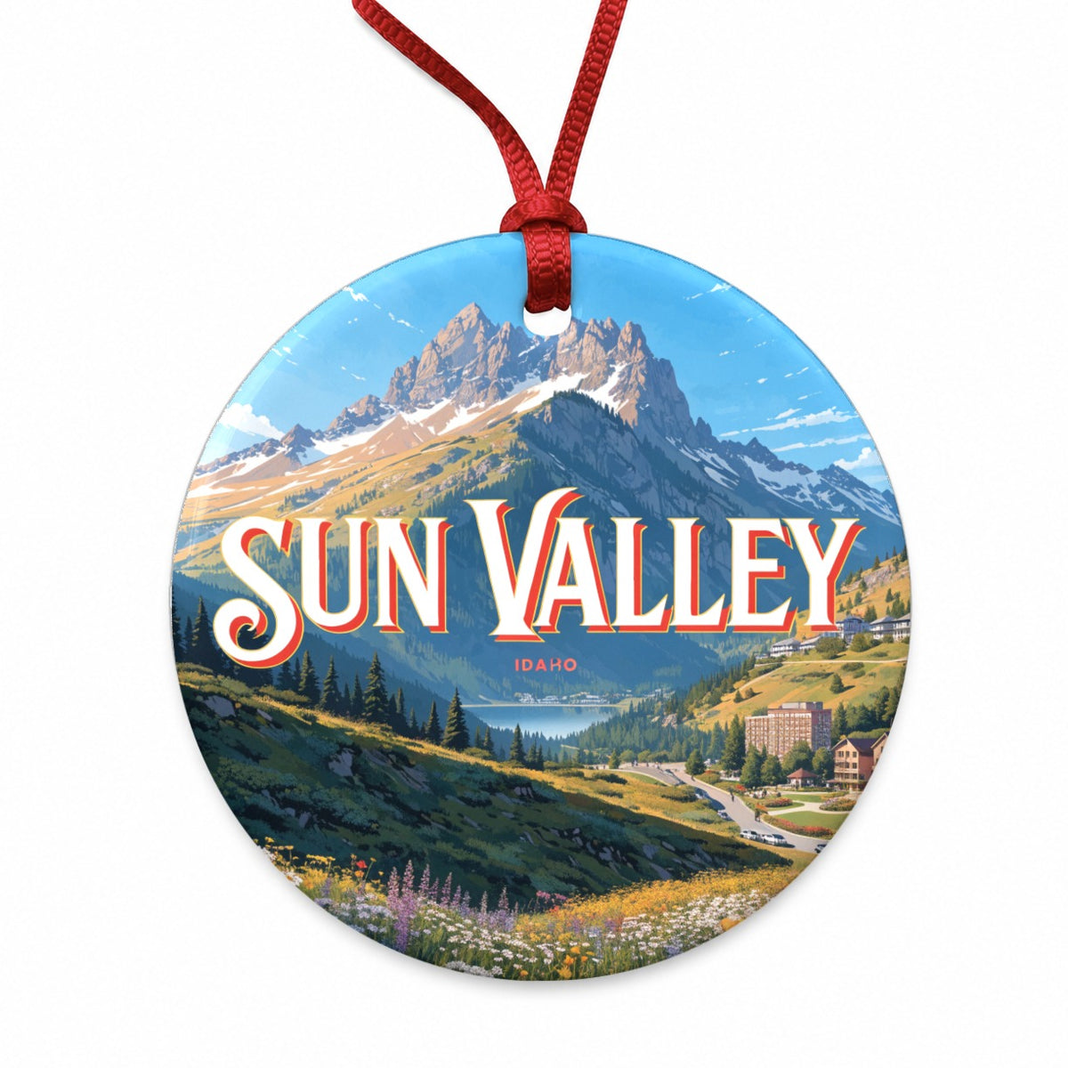 Sun Valley Idaho Travel Round Ceramic Holiday Christmas Tree Ornament