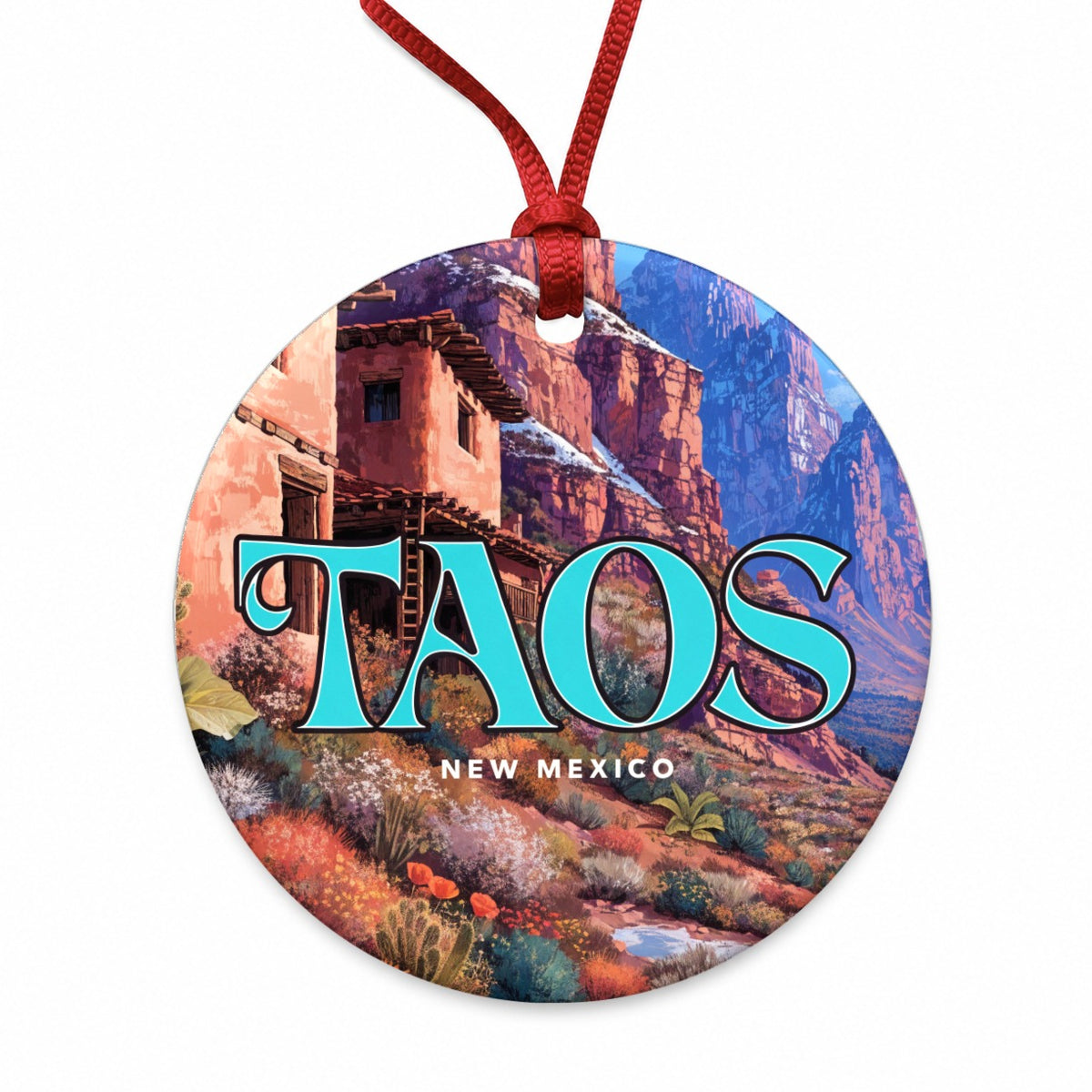 Taos New Mexico Travel Round Ceramic Holiday Christmas Tree Ornament