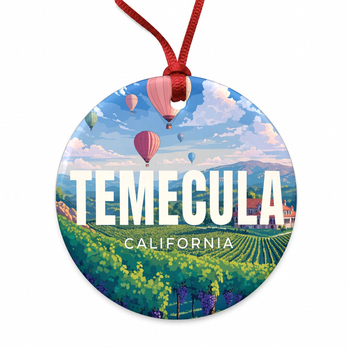 Temecula California Travel Round Ceramic Holiday Christmas Tree Ornament