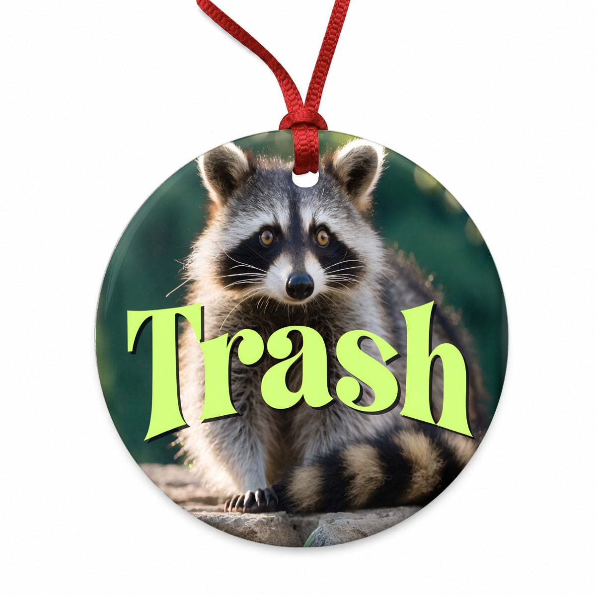 Trash Raccoon Funny Round Ceramic Holiday Christmas Tree Ornament