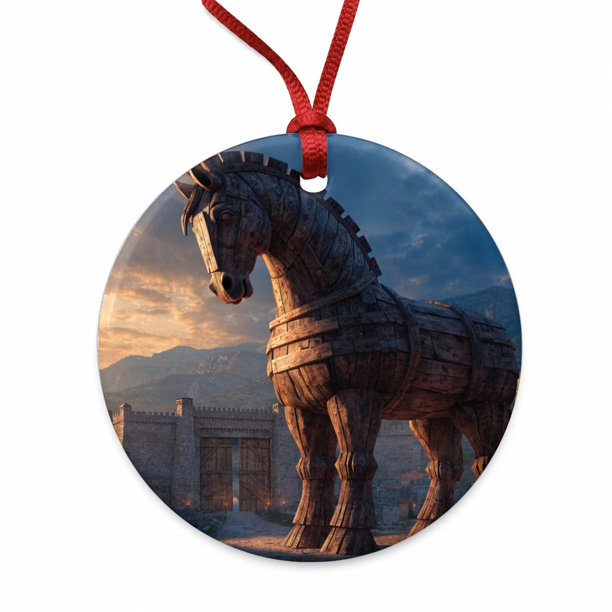 Trojan Horse Ancient Troy Greek Round Ceramic Holiday Christmas Tree Ornament