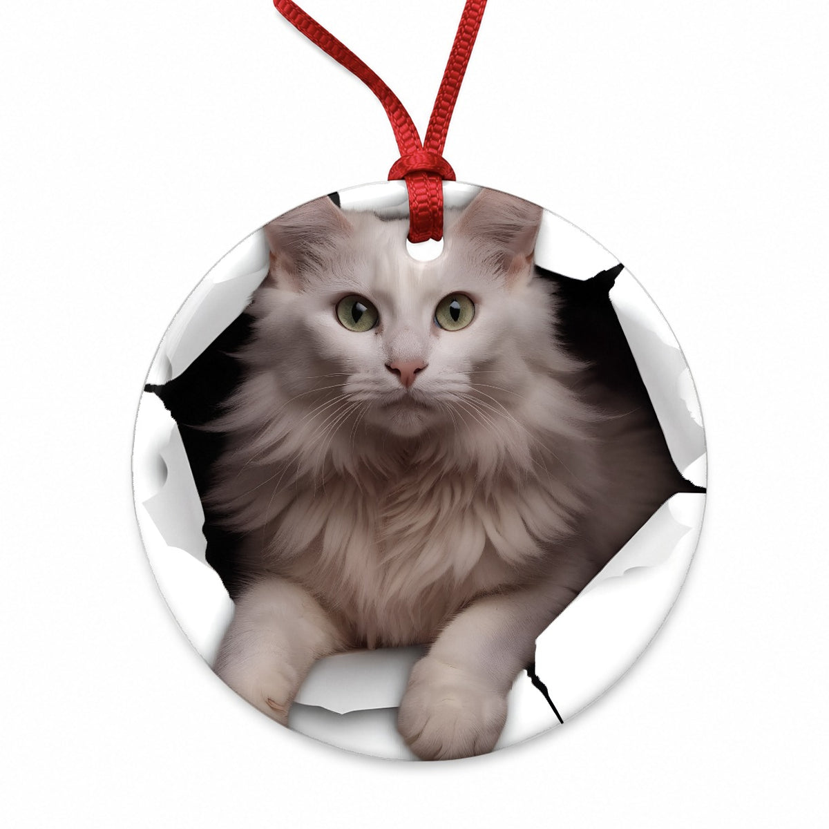 Turkish Angora Cat Breakout Round Ceramic Holiday Christmas Tree Ornament