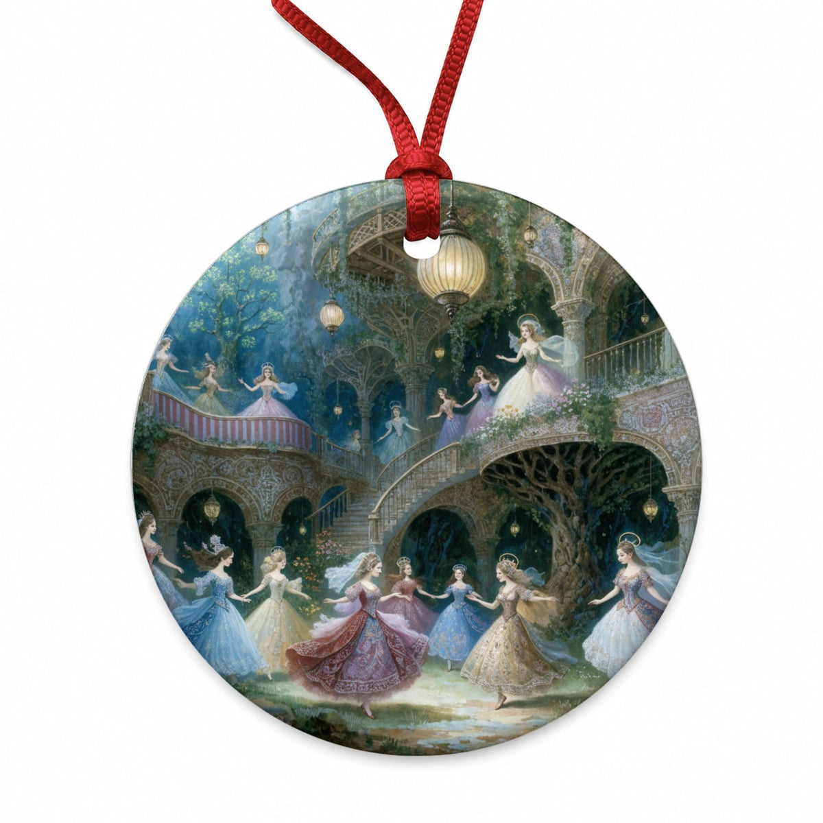 Twelve Dancing Princesses Round Ceramic Holiday Christmas Tree Ornament