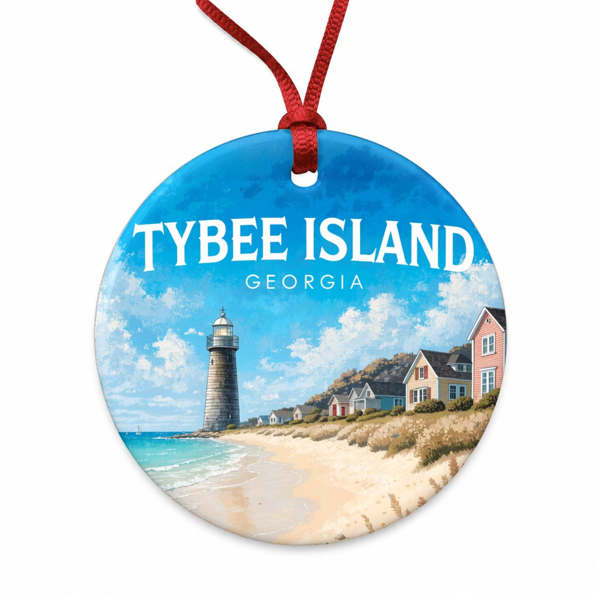 Tybee Island Georgia Travel Round Ceramic Holiday Christmas Tree Ornament