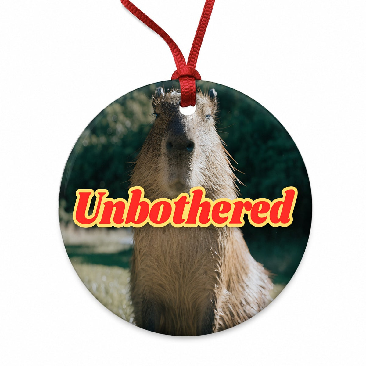 Unbothered Capybara Funny Round Ceramic Holiday Christmas Tree Ornament