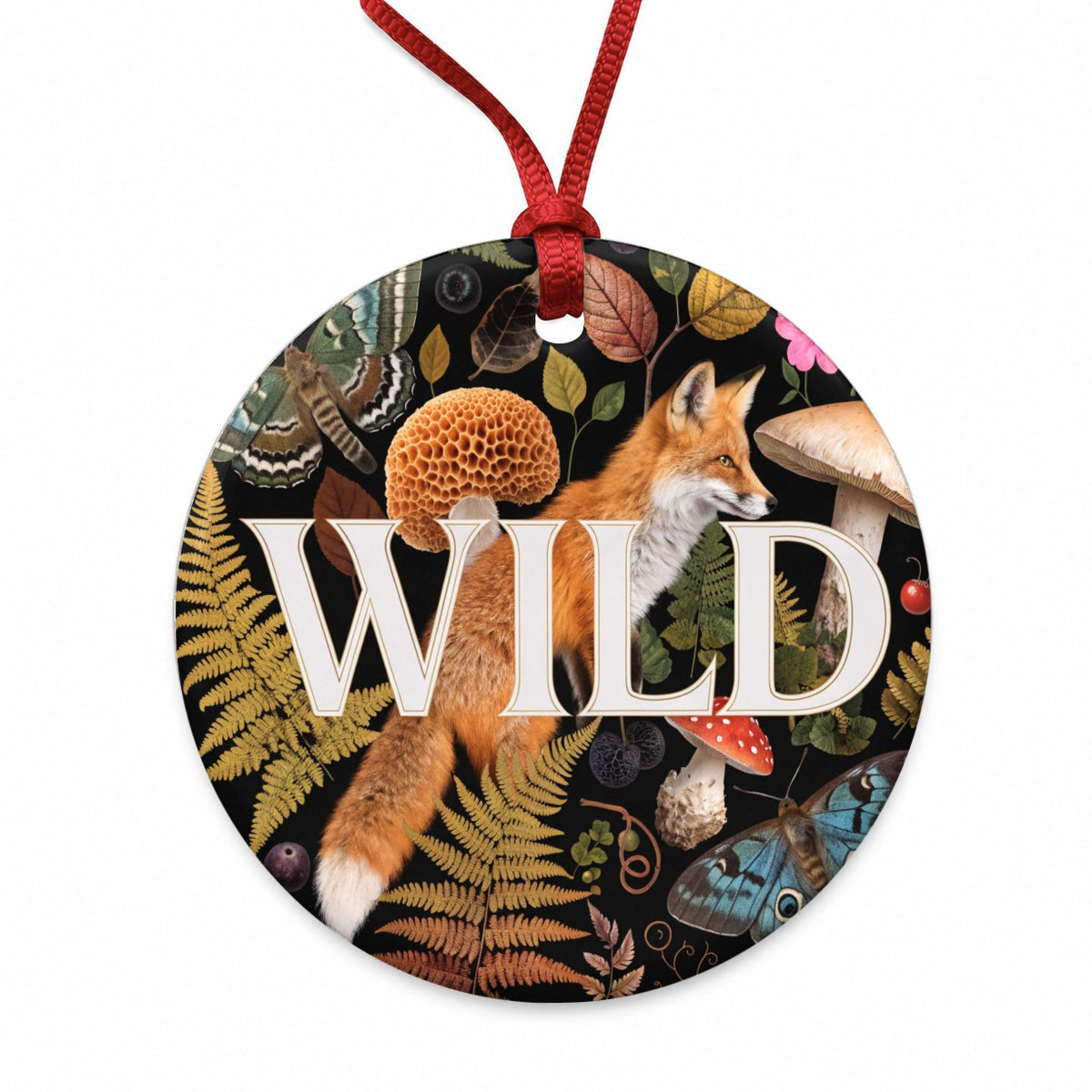 Wild Fox Woodland Wildlife Round Ceramic Holiday Christmas Tree Ornament