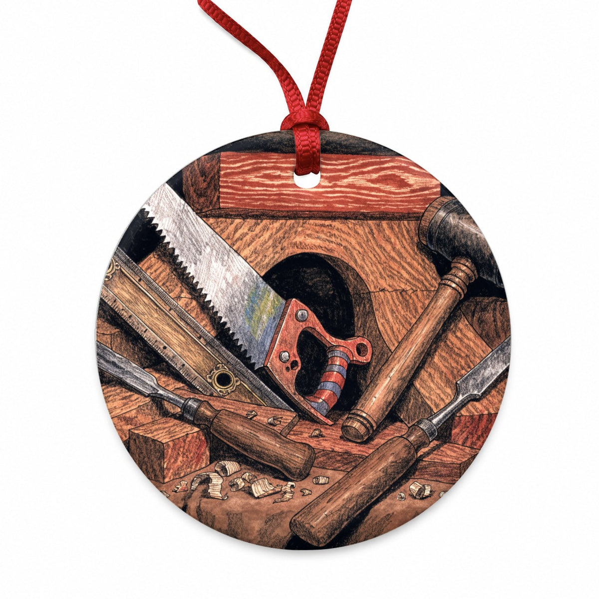 Woodworking Tools Workshop Round Ceramic Holiday Christmas Tree Ornament