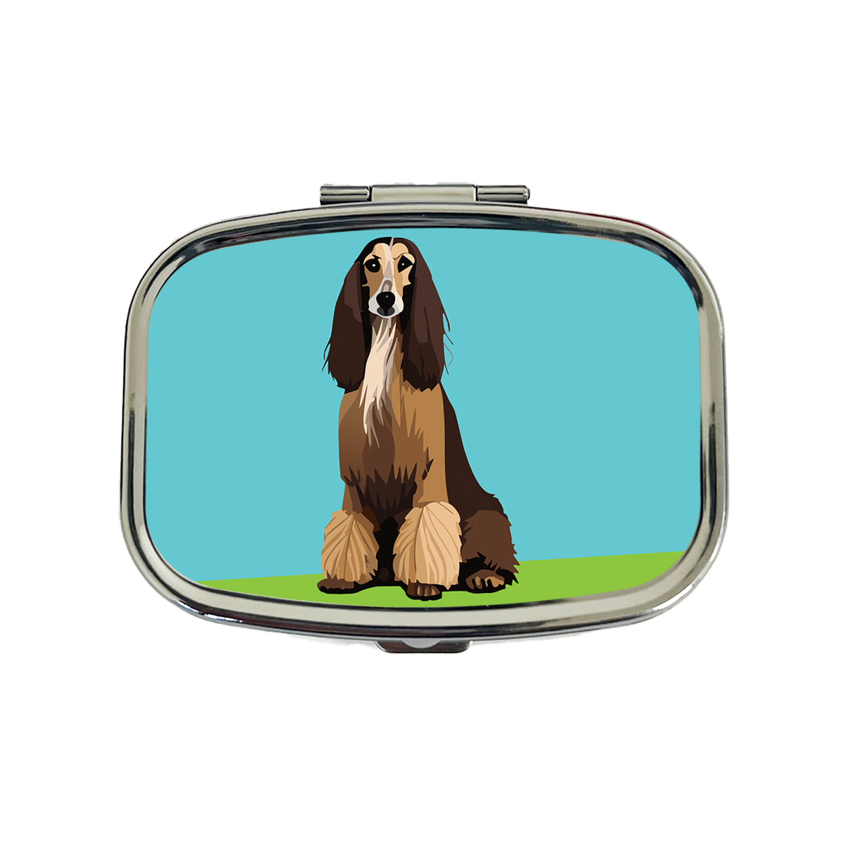 Afghan Hound Dog Sitting Travel Pill Box Case