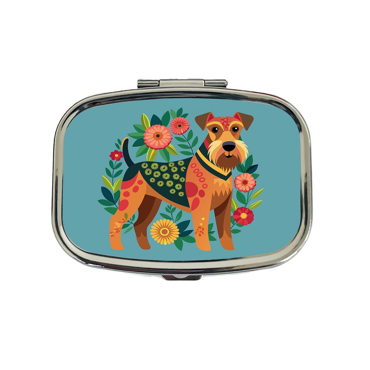 Airedale Terrier Dog Floral Flowers Travel Pill Box Case