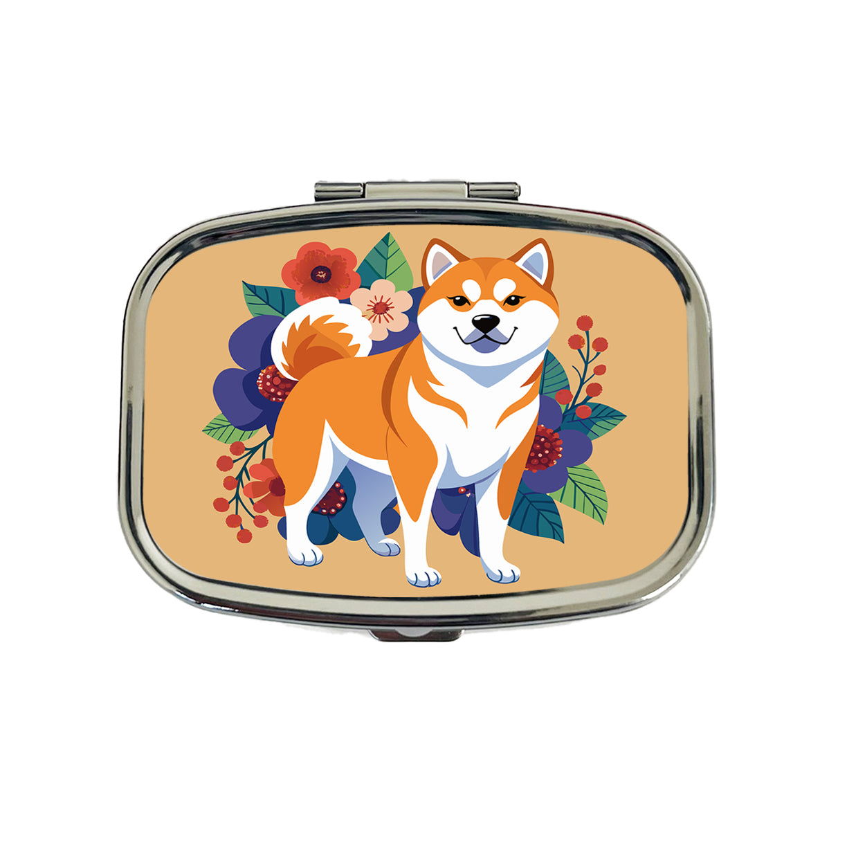 Akita Dog Floral Flowers Travel Pill Box Case