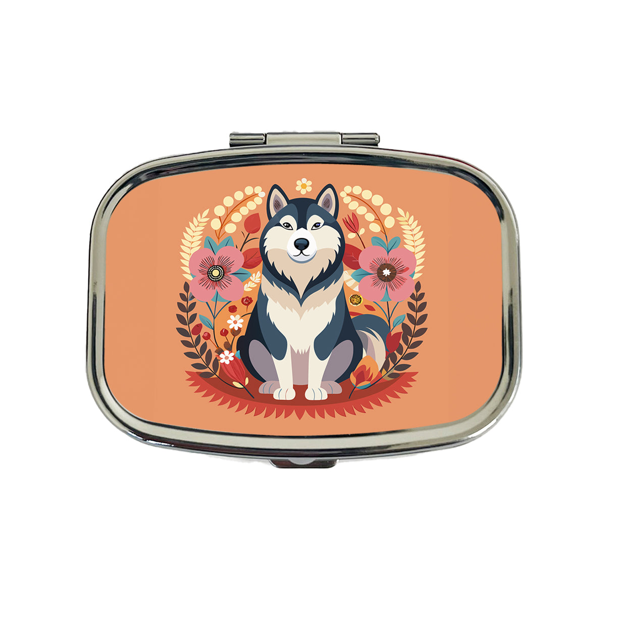 Alaskan Malamute Dog Floral Flowers Travel Pill Box Case